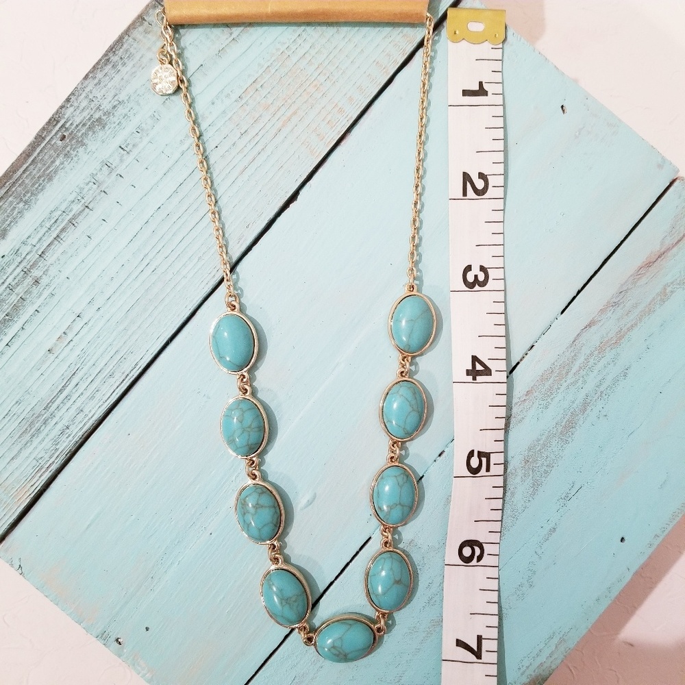 Monet Necklace Faux Turquoise and Gold - Picture 6 of 8